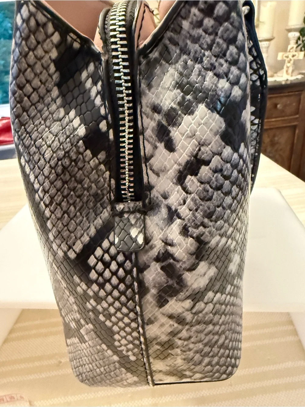 Aldo Black & Gray Snake-Print Tote